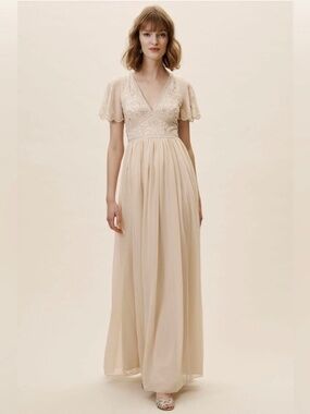 BHLDN Anthropologie Fresna Embroidered Bridesmaid Dress Women's 2 Champagne